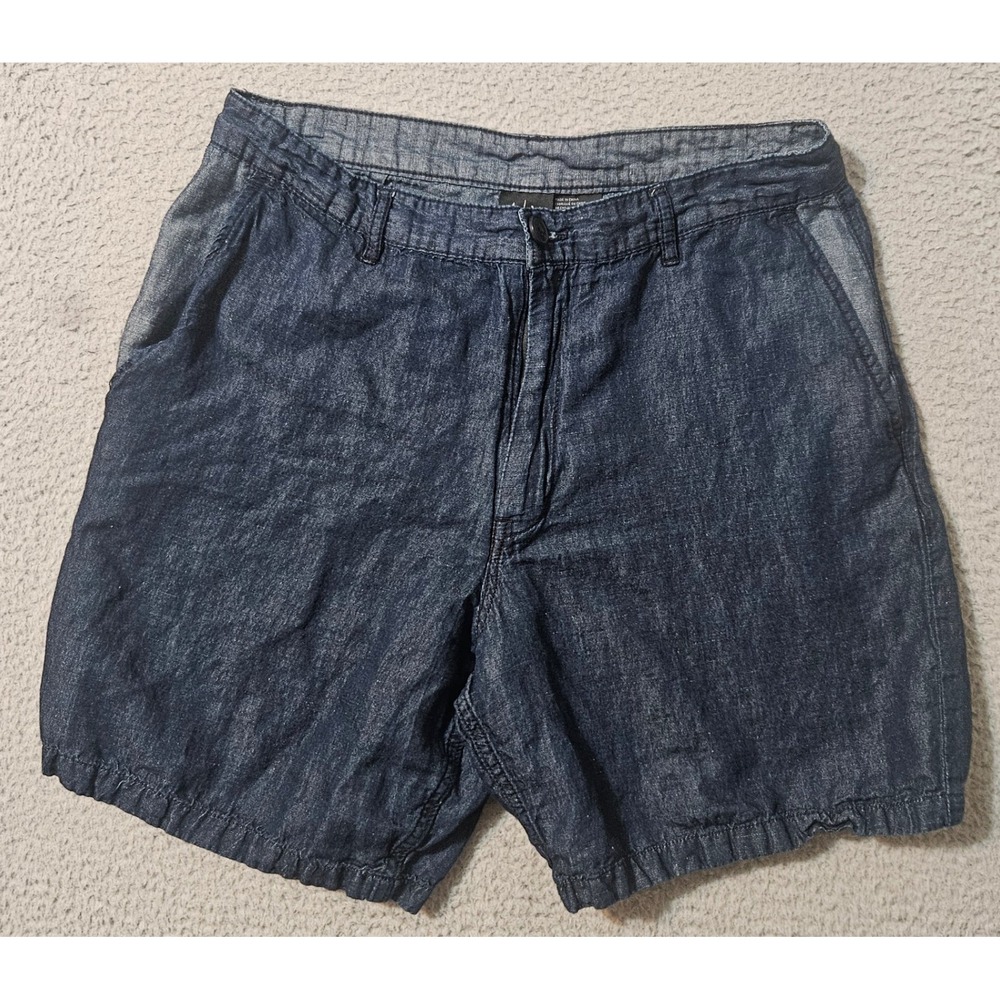 Armani Exchange A|X Shorts Mens 33 Bermuda Dark Blue Chambray Cotton Linen‎